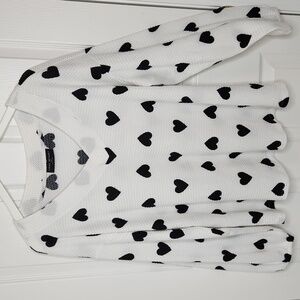 Lane Bryant v-neck waffle sweater white black hearts lightweight oversized